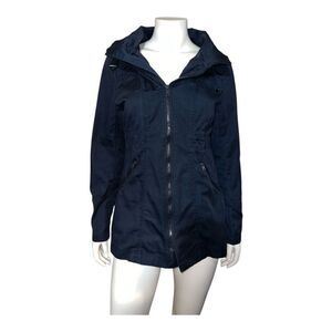 Zenana Outfitters Juniors Blue Jacket Hooded Unlined Large EUC